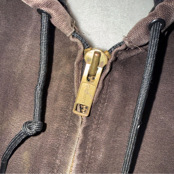 Vintage Carhartt J130 Brown Duck Canvas Y2K Jacket Distressed Grunge Hooded - Picture 12 of 14